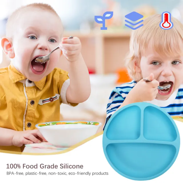 Cute Baby Infant Dining Plate Non Slip Training Sucker Dishes Tableware (Blue)