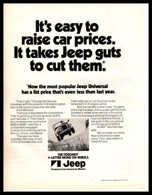 1970 Jeep Universal V-6 The Toughest 4-Letter Word On Wheels "Guts" Print Ad