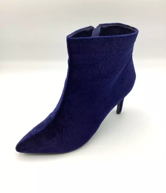 Womens Ladies Blue Velvet High Heel Floral Shoes Ankle Boots Size UK 6 New