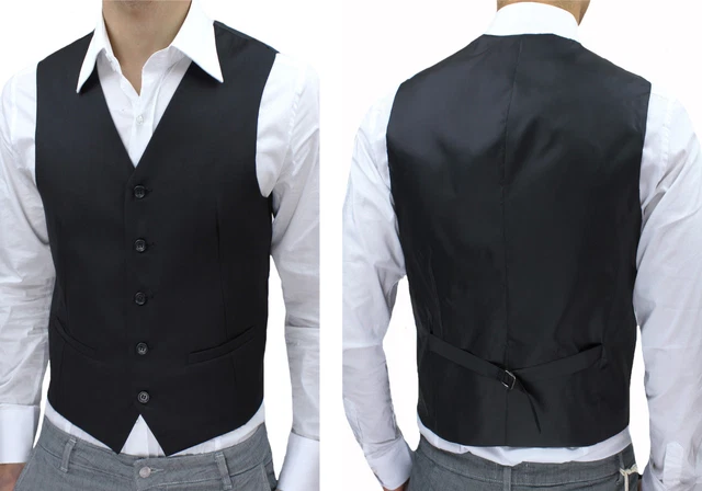 PANCIOTTO GILET UOMO SLIM FIT NERO SMANICATO CASUAL ELEGANTE NUOVO da XS a 4XL