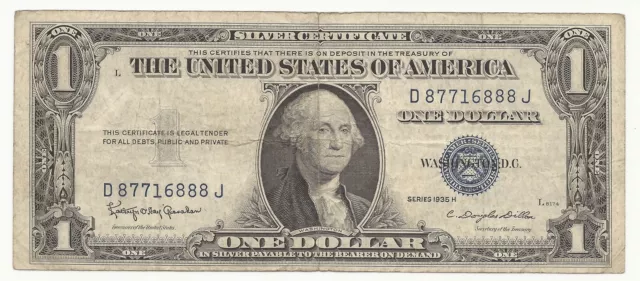 1935-H $1 Dollar Bill Silver Certificate Note VG/FINE "IN GOD WE TRUST" MOTTO