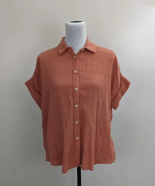 Madewell Size 2XS Courier Pintuck-Back Shirt In Textured Windowpane Orange