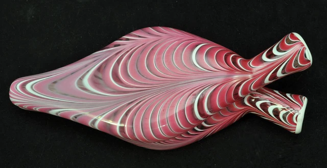 Antique Pink Nailsea Tri-Color Blown Glass Double Gimmel Flask circa 1850