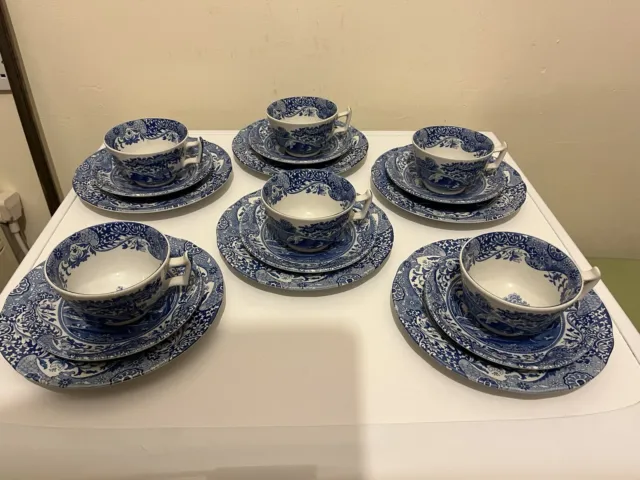 A Spode Blue And White Italian 18 Piece Tea Set Excellent Condition Cups Saucers