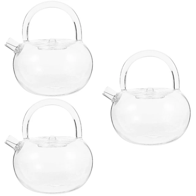 3pcs Glass Teapot Clear Tea Kettle Glass Pot Tea Pot for Loose Tea Blooming