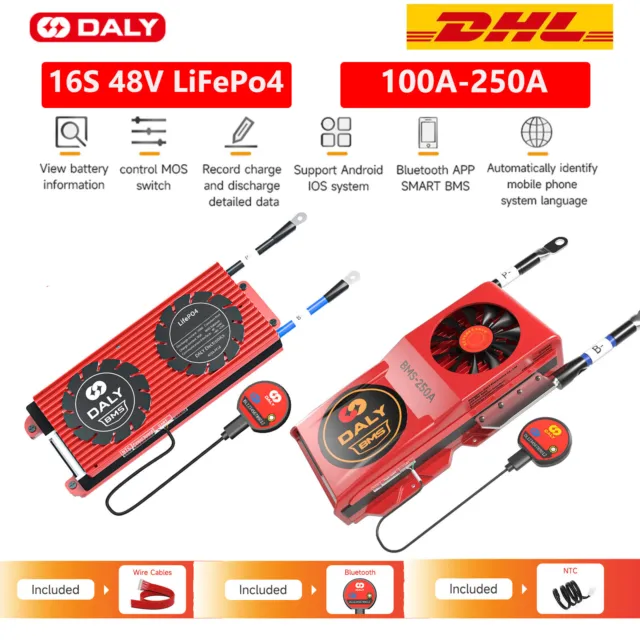 Daly BMS 16S 48V 100-250A LiFePo4 Akku BMS CommonPort w/Balance+Bluetooth Module