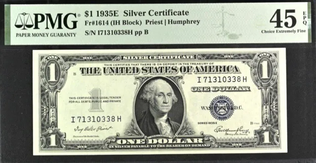 1935E $1 Silver Certificate Fr#1614(IH Block) PMG 45 EPQ Extremely Fine Banknote