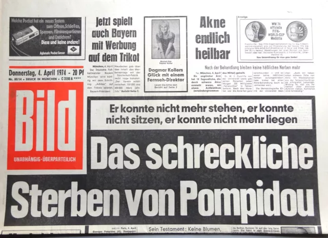 Kult-Zeitschrift BILD ZEITUNG, 4.4.1974, Dagmar Koller; Der Vampir von Kattowitz