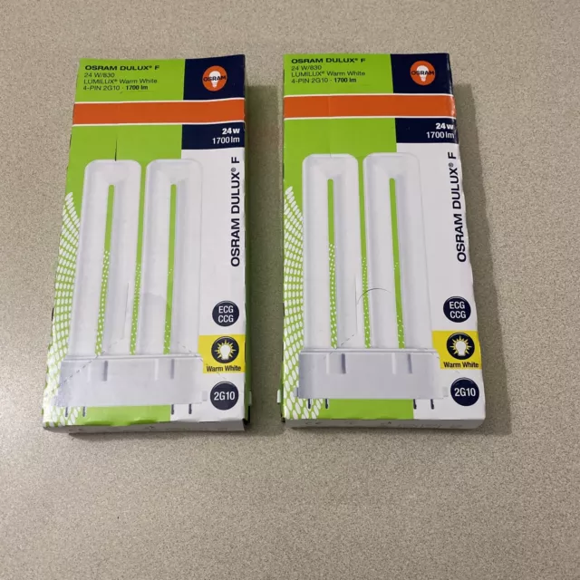2 Pack OSRAM CF24DF/830 DULUX F COMPACT FLUORESCENT, WARM WHITE, 2G10 BASE