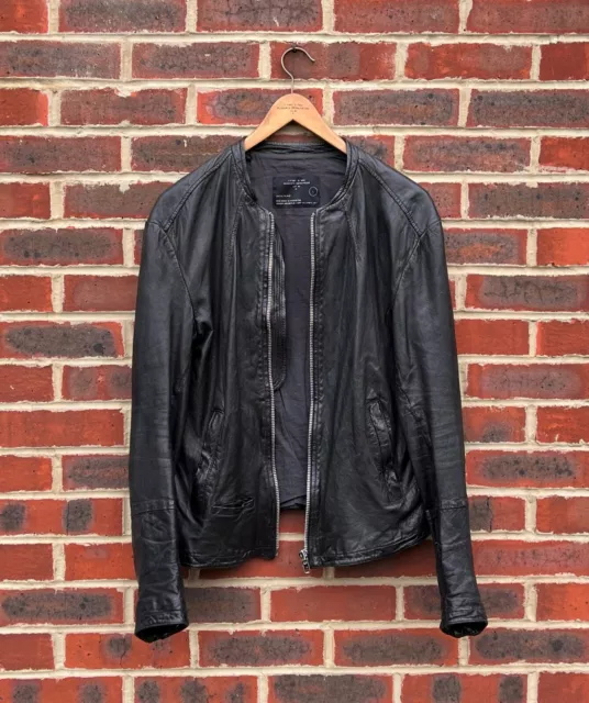 *STUNNING* All Saints Mens COLLIDE Leather Biker Bomber Jacket LARGE 2