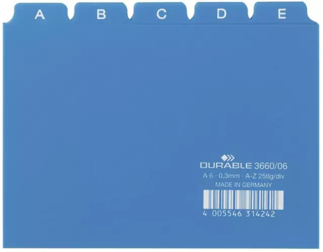 DURABLE Karteiregister A - Z, PP, A6 quer, blau, 25-teilig