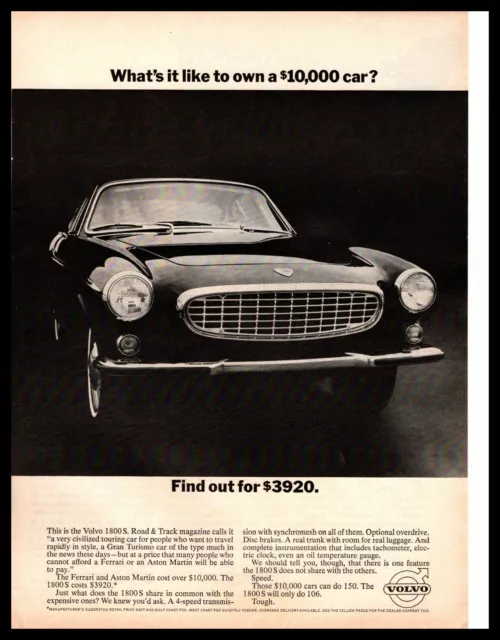1966 Volvo 1800S Coupe $3920 "What's It Like To Own A $10,00 Car?" Print Ad