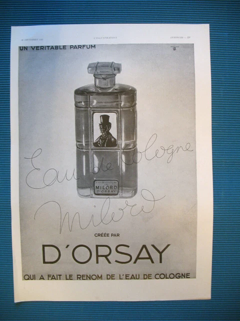 Publicite De Presse D'orsay Parfum Milord Renom De L'eau De Cologne Ad 1935