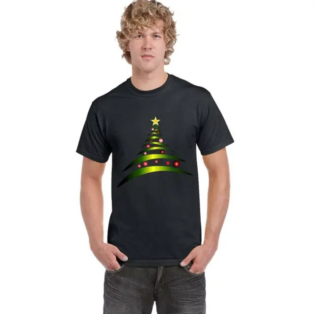Mens Boys Christmas Funny Black TShirt Short Sleeve Top Cotton Xmas Tree Novelty