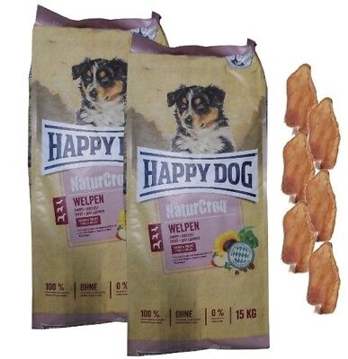 Happy Dog 2x15kg Happy Dog  Naturcroq Adult Rind & Reis Hundefutter 6 x Kaninchenohren 
