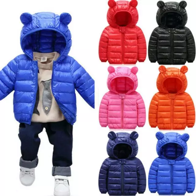 Child Padded Jacket Coat Quilted Puffer Hooded School Down Winter Boys Girl