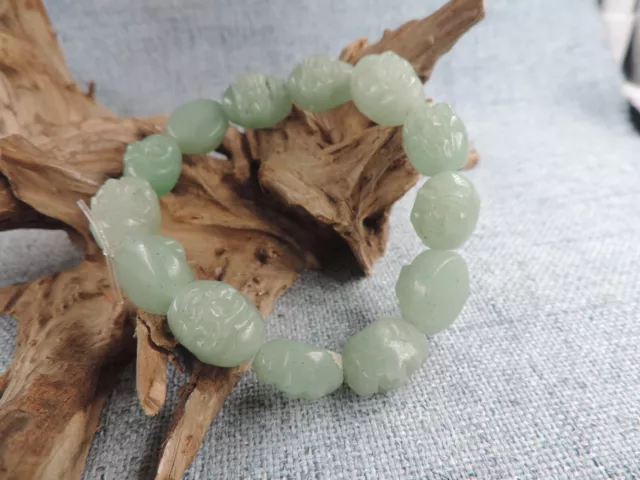 Green Jade Beads Bracelet Hand-carved Auspicious Pattern Jade Prayer Beads