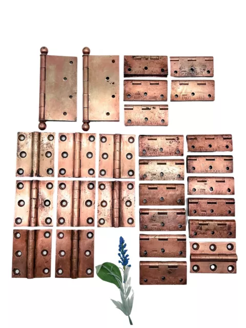 Lot of 27 Antique 1900s Corbin Solid Brass Door Hinges Salvage (Varying Sizes)