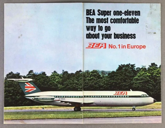 Bea British European Airways Bac1-11 Airline Broschüre Cutaway Super One-Eleven