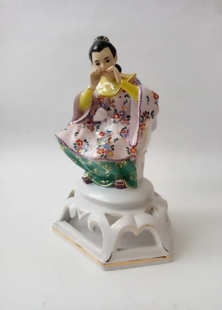 LIANI STATUINA RAGAZZA ORIENTALE Dipinta a Mano VINTAGE Porcellana ORO Ceramica