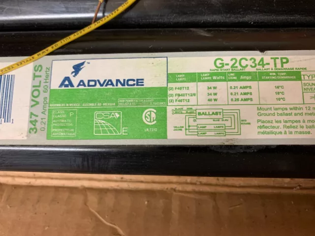 Advance Energan 34 Neon Fluorescent Light Ballast G2C34TP G-2C34-TP 347 Volts 2