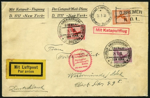 KATAPULTPOST 13c, 25.5.1930, &quot,Bremen&quot,-Southampton, deutsche Seepostauf