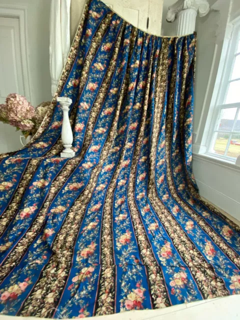 Curtain Drape French Antique blue  drape  curtain cretonne fabric Belle Epoque