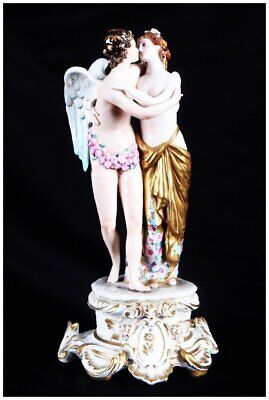 Antique Pair Figurine Austrian Cupids Neoclassical Porcelain Angel Love Statue