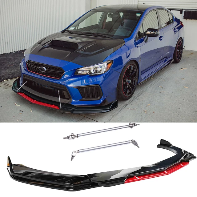 FRONT BUMPER LIP Splitter Red + Strut Rods Bar For Subaru WRX STI