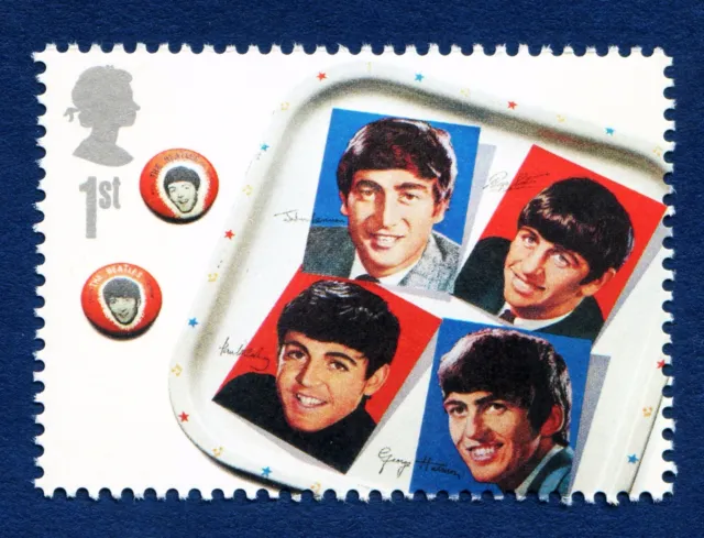 The Beatles tea-tray and badges illustrated on 2007 stamp - U/M