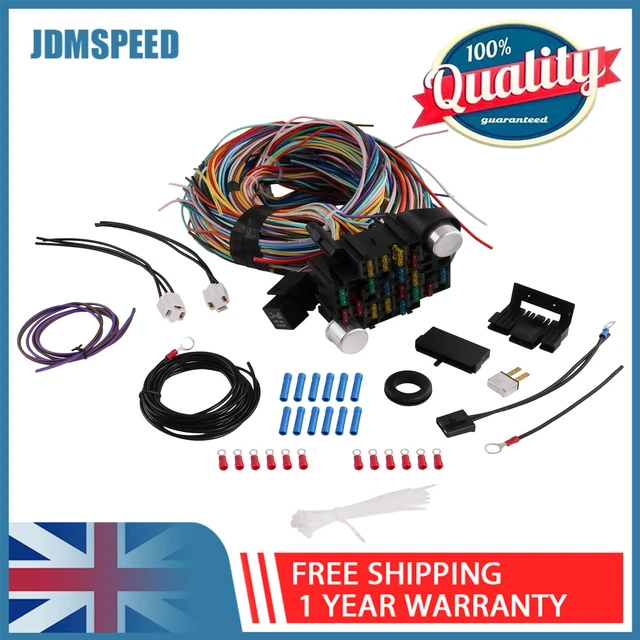 G-PLUS 21 Circuit Extra Long Wire Wiring Harness – Universal For Chevy, Ford, Hotrod, 1-Year Warranty