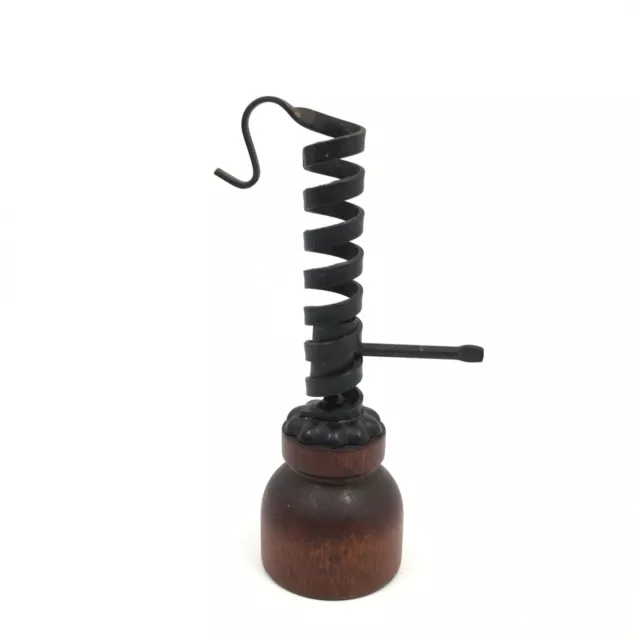 Vintage Courting Iron Spiral Candle Holder Black w/ Wood Base 9" Tall Adjustable