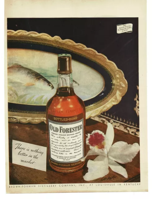 1945 Old Forester Bourbon Whisky White Orchid Victor Keppler Vintage Print Ad