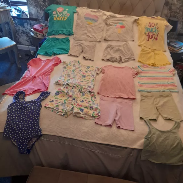 Girls Age 6-7 Years Summer Clothes Bundle Mix Match Top, Shorts Etc By M/S Etc.