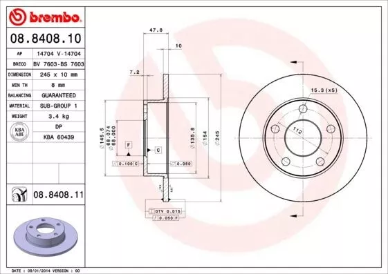 2x Brembo 08.8408.11 Bremsscheibe für AUDI VW Bremsscheiben