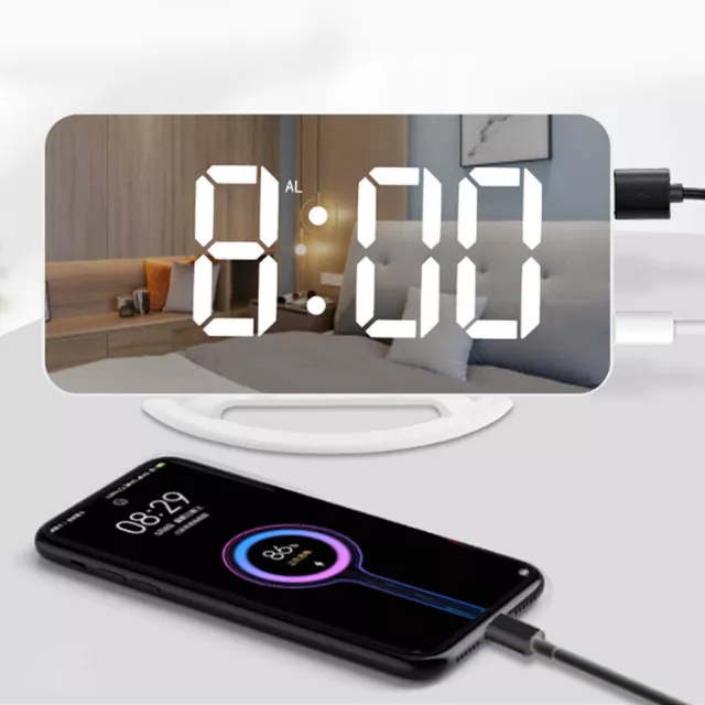 LED Digital Vibrating Loud Alarm Clock Bedside Wall Dual USB for Heavy Sleepers