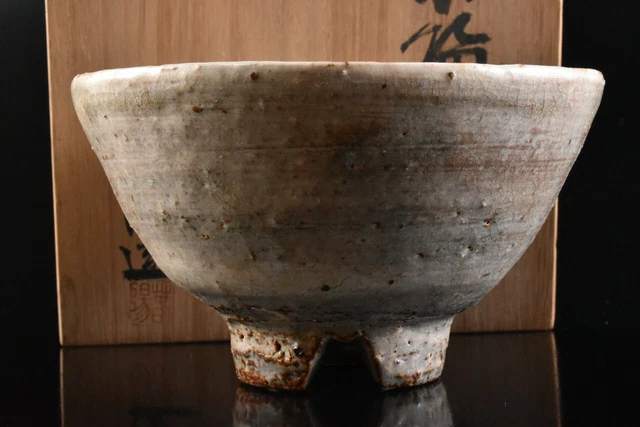 M1984: Japanese Kiyomizu-ware glay glaze TEA BOWL Green tea tool w/signed box
