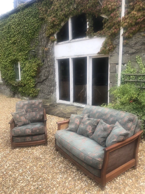 Ercol Bergere 2 Seater Sofa & Chair In Floral Fabric.