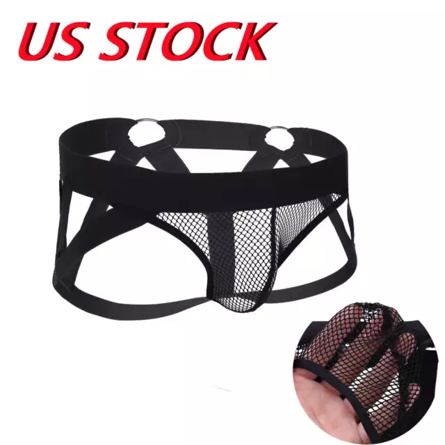 Men's Fishnet See Through Jockstrap Open Butt Bikini Briefs Swimwear Underwear