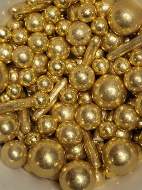 Metallic Gold Pearl, Jimmies Mix Sprinkles Various Sizes Edible Decoration 55g