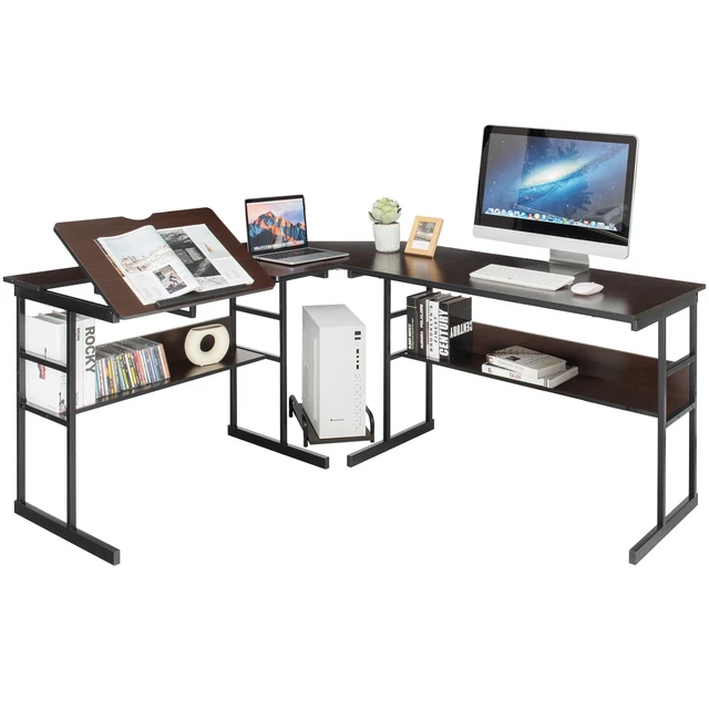 COSTWAY LSHAPED COMPUTER Desk Drafting Table Workstation w/ Tiltable