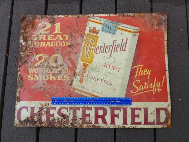 Vtg 1950s Chesterfield King Cigarettes Embossed Tobacco Ad Sign Tin 23.5” x17.5" 2