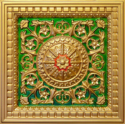 3D Tin Look D1215 Gold Green Red PVC Drop In Ceiling Tiles 2x2 Lot of 25 Pcs