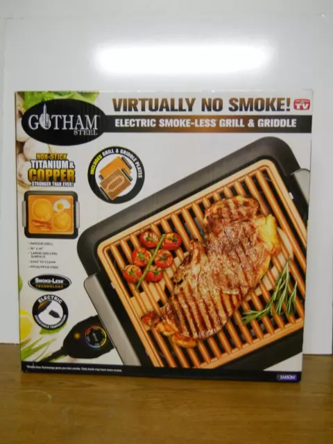 Gotham Steel 14x16" Electric Smoke-Less Indoor Grill Non-Stick Copper Griddle"