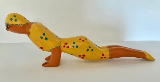Yoga Pose, hand carved wood sculpture hand painted Haitian folk art