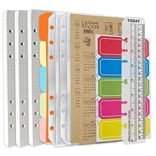 DY.2ten A5 6-Hole Binder Notebook Refills Set - 135 Sheets 270 Pages Graph Pa...