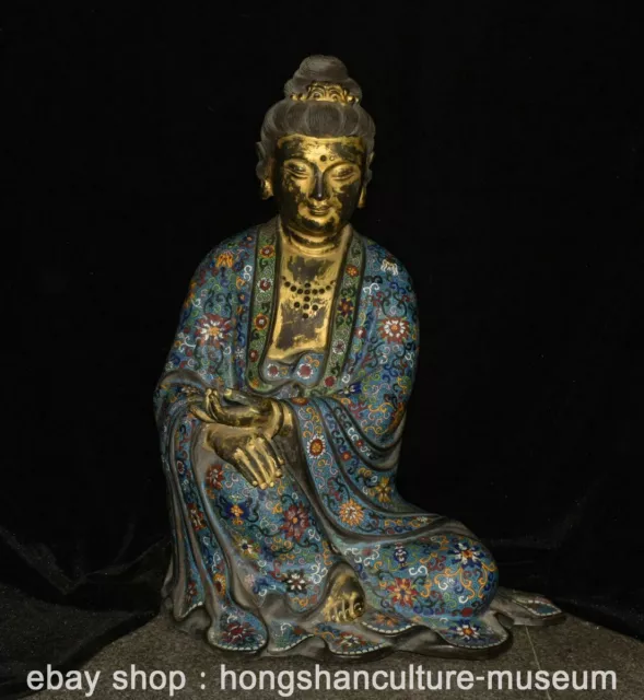 26" Old Chinese Purple Bronze Cloisonne Kwan-yin Guan yin Goddess Statue