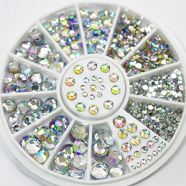 5 Size Mixed 3D Glitter Rhinestone Nail Art Decor Beauty DIY Accessories Wheel