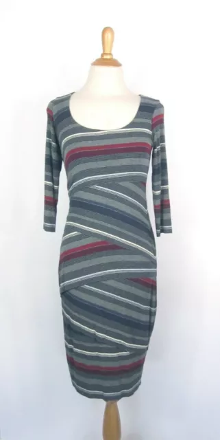 Anthropologie Bailey 44 Grey Dress Striped Knit Column  Bodycon size S