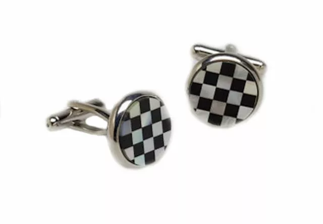 Mother of Pearl & Onyx Chequered Cufflinks in Gift Box